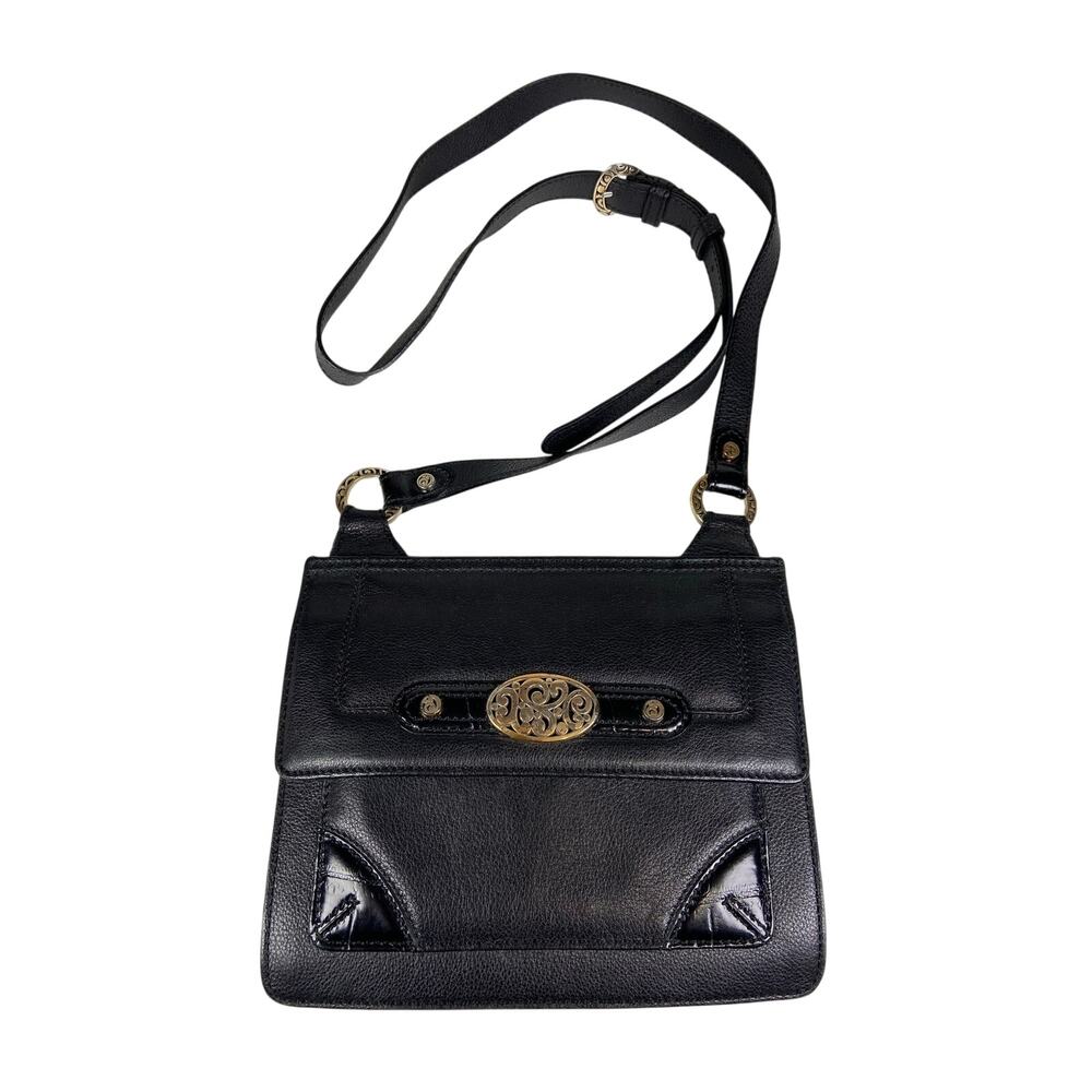 Brighton Vintage Contempo City Black Leather Organizer Shoulder Crossbody Bag
